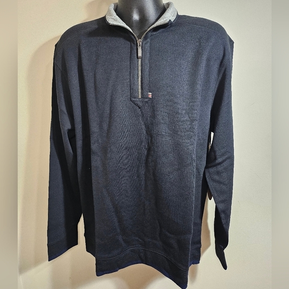 NEW Vintage Italia 1958 Black Half Zip Sweater Blue Tone XL Cotton Tencel - Picture 4 of 13